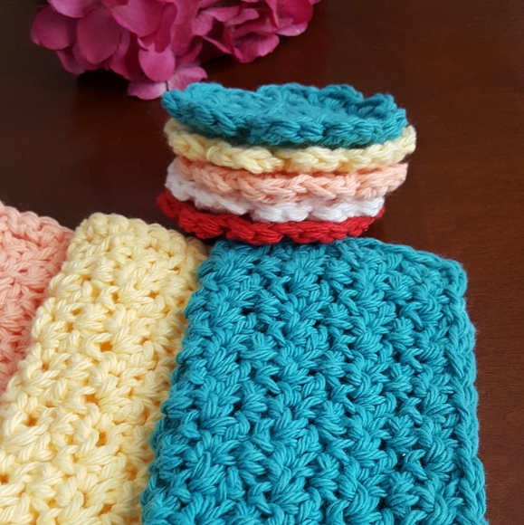 Washcloth and scrubbies set 6pc, 3 each handmade by seller crochet cotton yarn - Picture 6 of 11